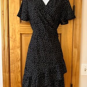 Elegant Black Polka Dot Wrap Dress